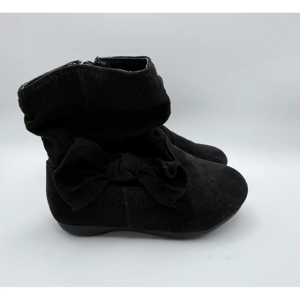 Wonder Nation Girls Black Faux Suede Slouch Bow Ankle Boots Size 6‎